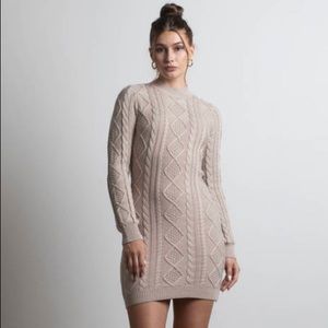 🆕 SALTY | Open back off white bodycon cable knit dress sweater